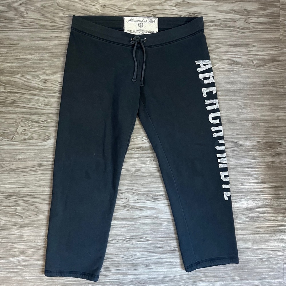Abercrombie & Fitch Womens Navy Blue Logo Cropped Sweatpants Joggers Small Y2K